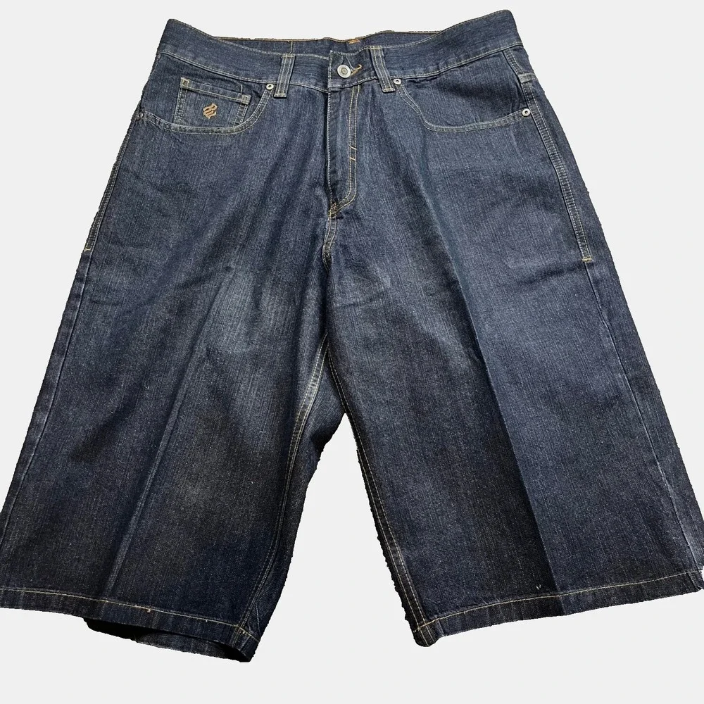Rocawear Denim Shorts Mens 36 Dark Wash Embroidered Logo Baggy Fit Streetwear
